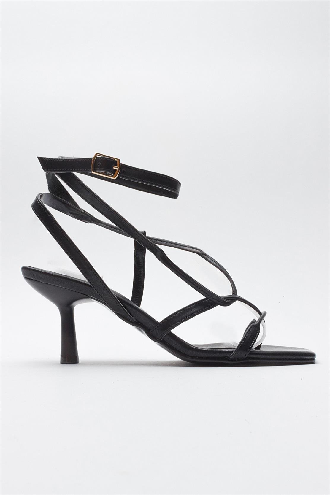 Mias - Black Heeled Sandal – top view showing leather, black, SimmiUnique