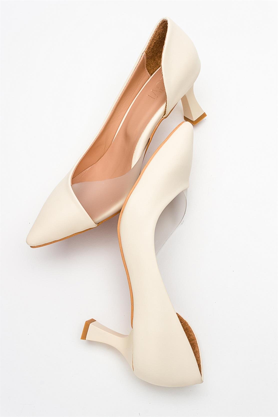 Vera Cream Glitter Pointed Toe Pump – side view showing leather, glitter, SimmiUnique