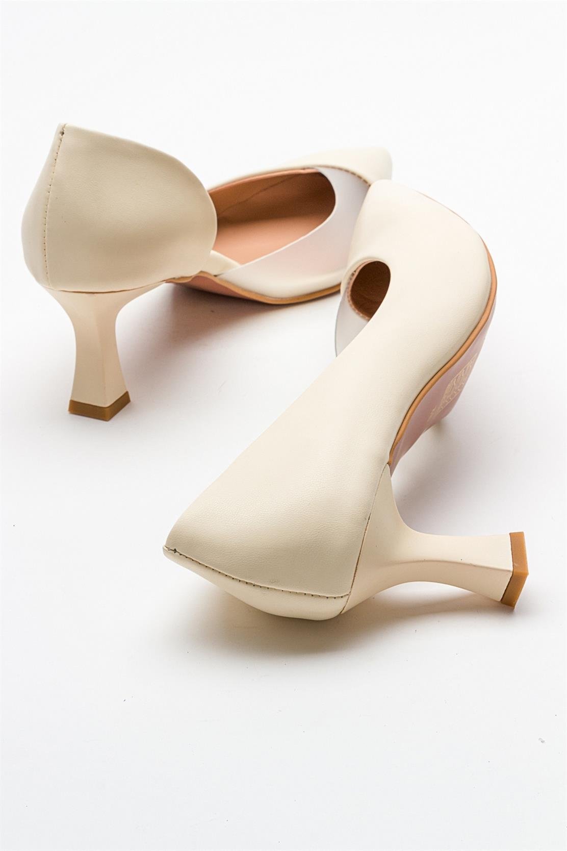 Vera Cream Glitter Pointed Toe Pump – detail view showing leather, glitter, SimmiUnique