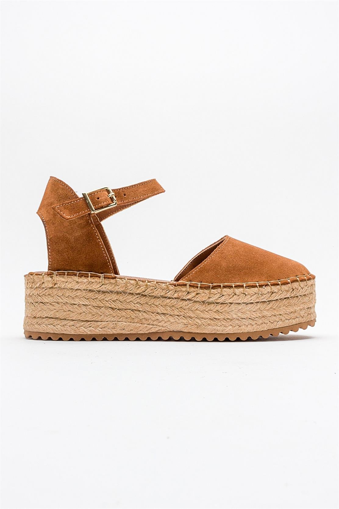 Viba - Cognac Brown Suede Leather Espadrilles – top view showing leather, suede, red, SimmiUnique