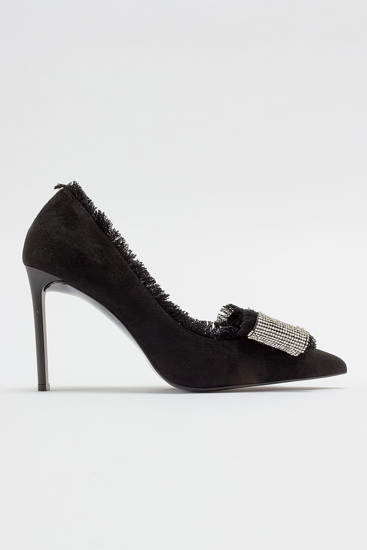Vegas - Black Heeled Shoe – top view showing leather, black, SimmiUnique