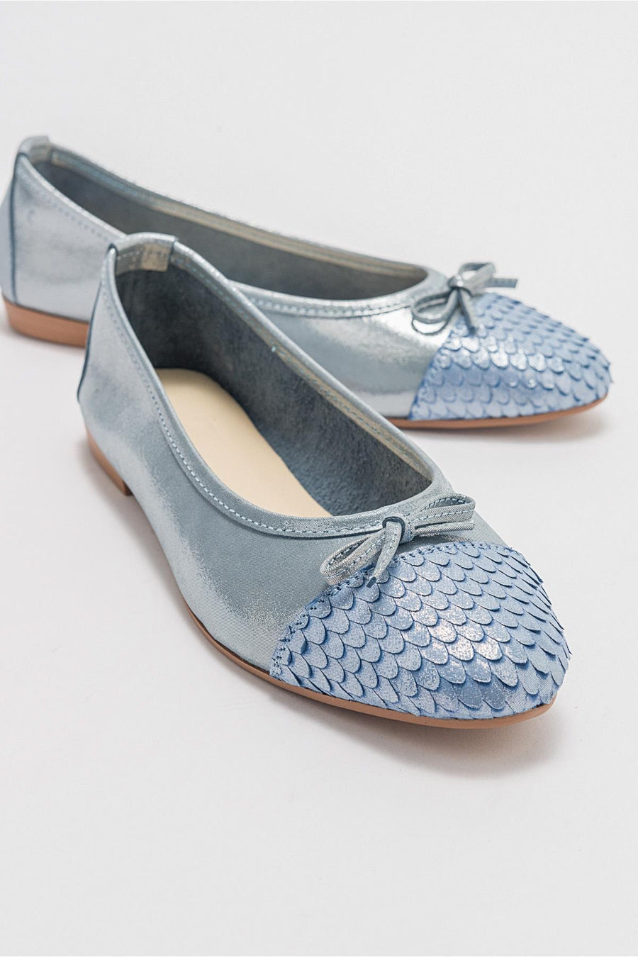 02 - Blue Glitter Genuine Leather Ballet Flat