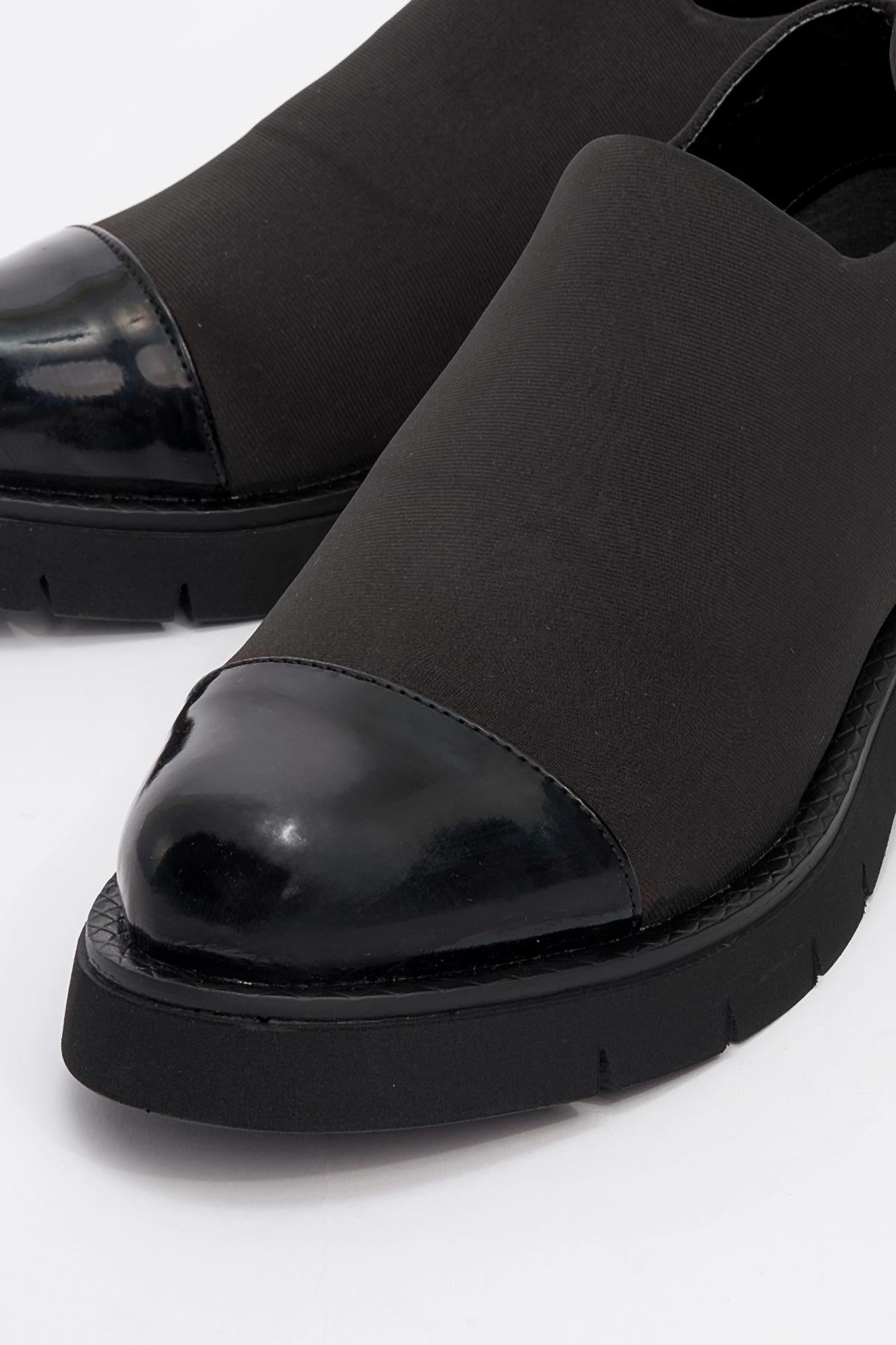 Panola - Black Patent Scuba Everyday Shoe – detail view showing leather, black, SimmiUnique