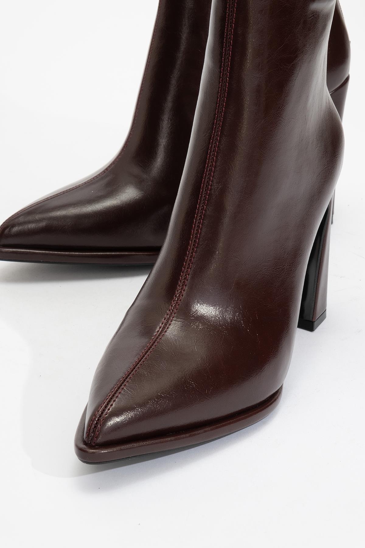 Aja - Burgundy Block Heel Convertible Knee-High Boot – product view 9 showing leather, SimmiUnique