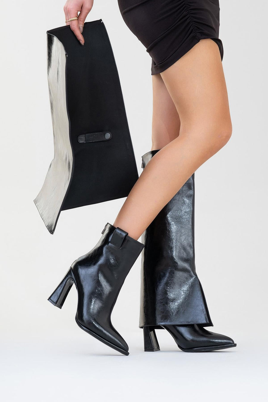 Aja - Black Block Heel Convertible Knee-High Boot