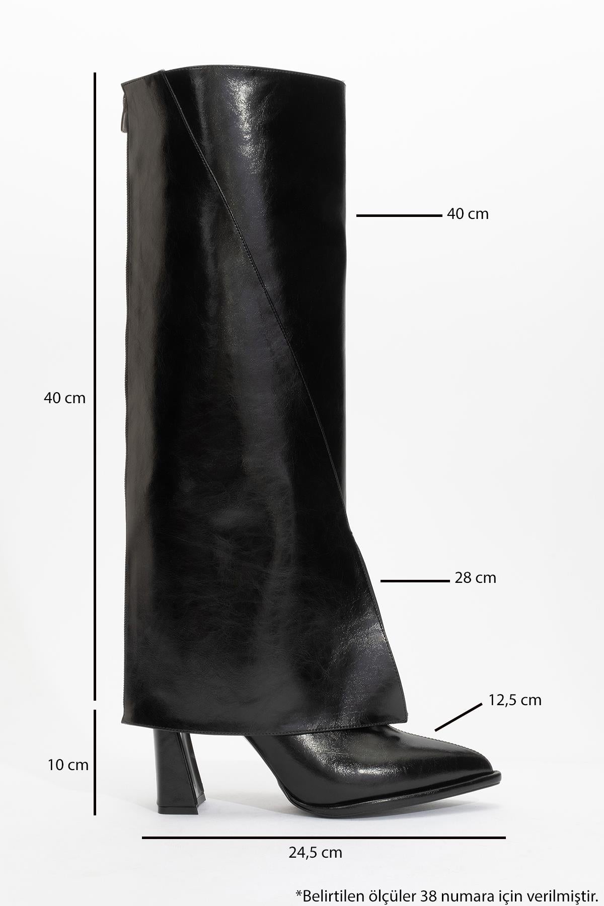 Aja - Black Block Heel Convertible Knee-High Boot – back view showing leather, black, SimmiUnique