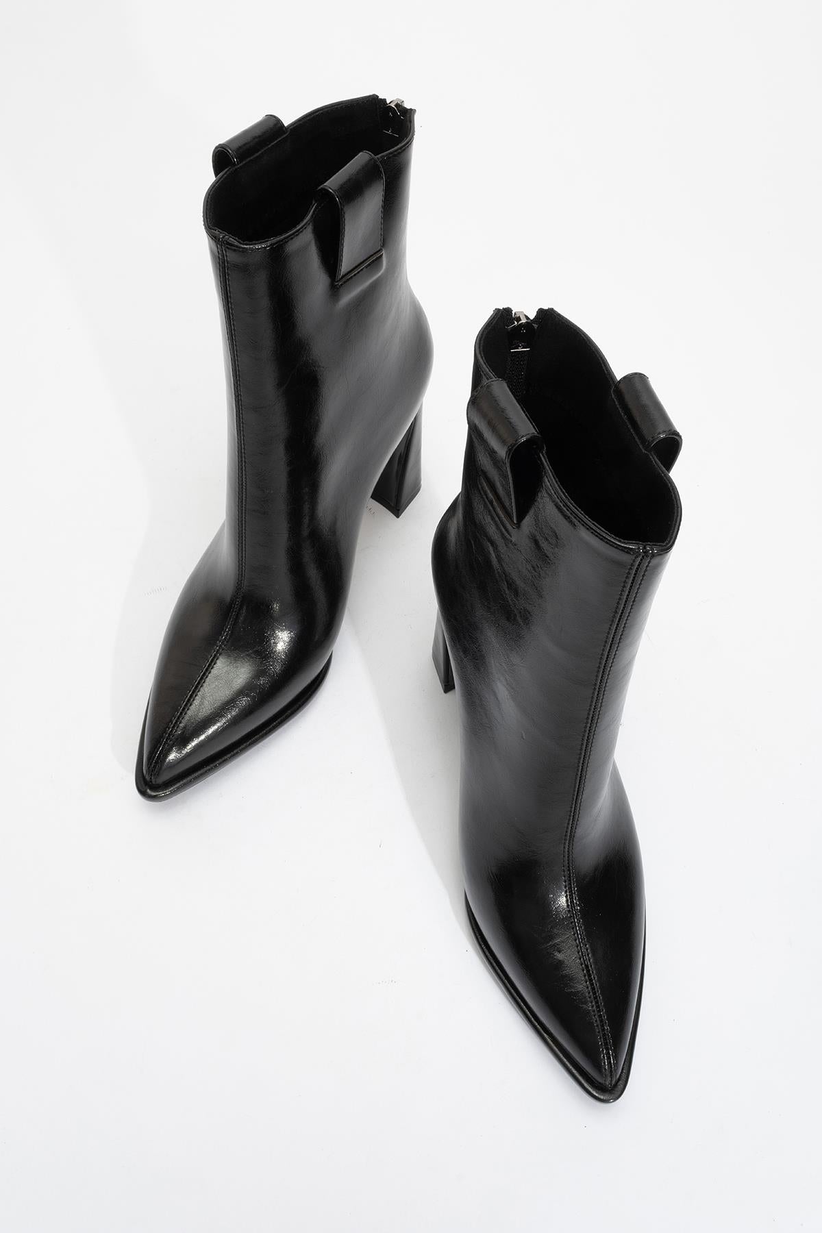 Aja - Black Block Heel Convertible Knee-High Boot – product view 9 showing leather, black, SimmiUnique
