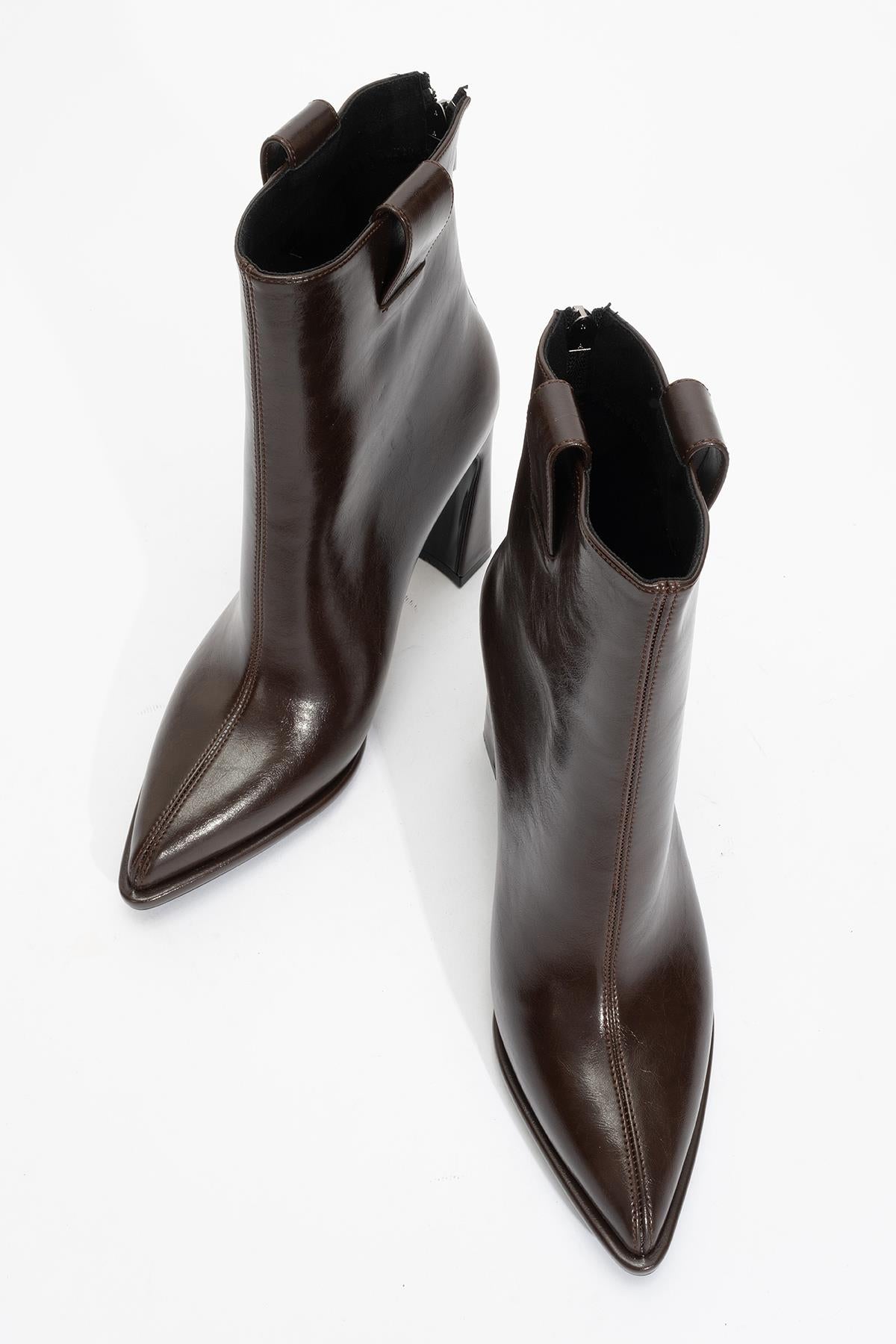 Aja - Brown Block Heel Convertible Knee-High Boot – product view 10 showing leather, SimmiUnique