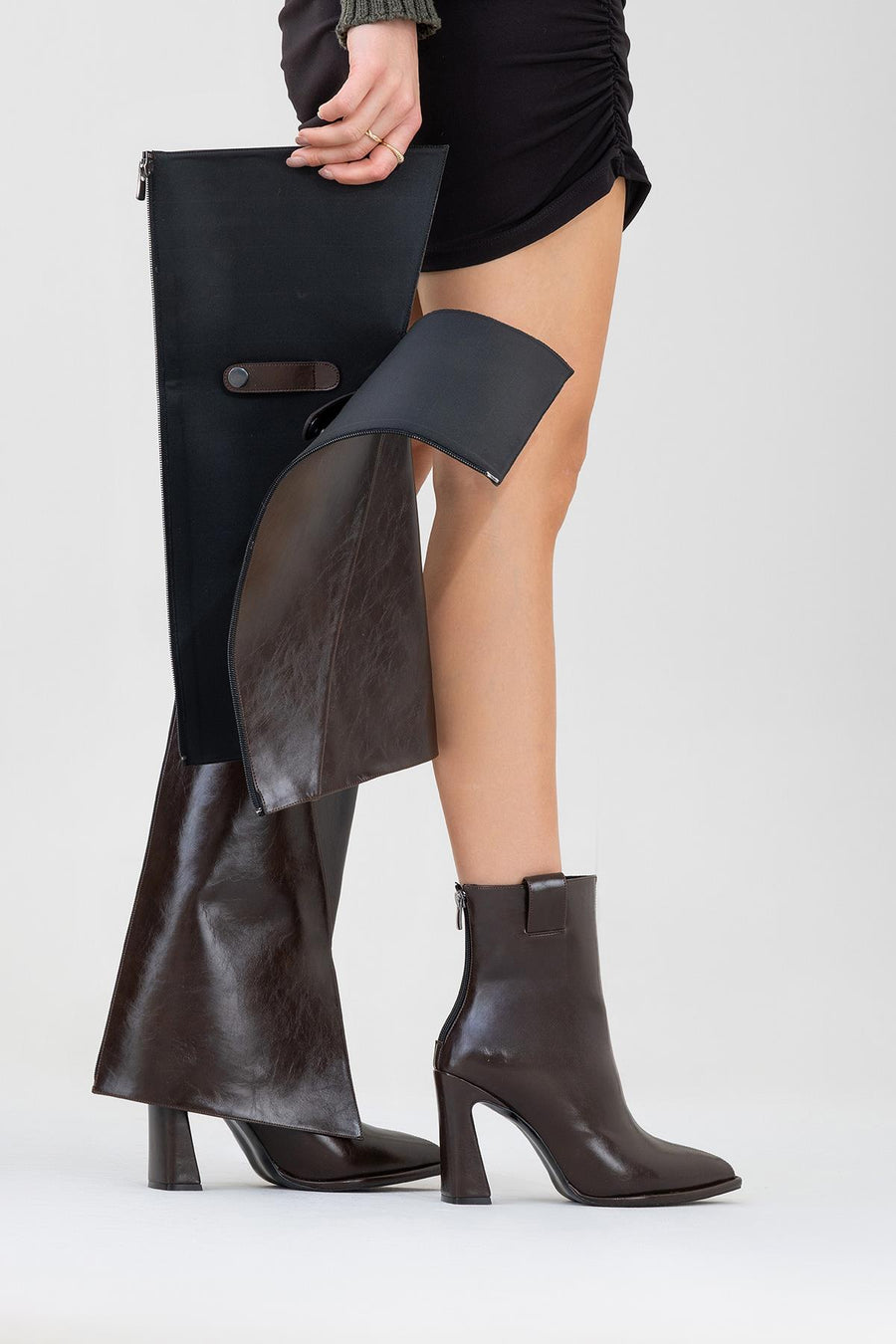 Aja - Brown Block Heel Convertible Knee-High Boot