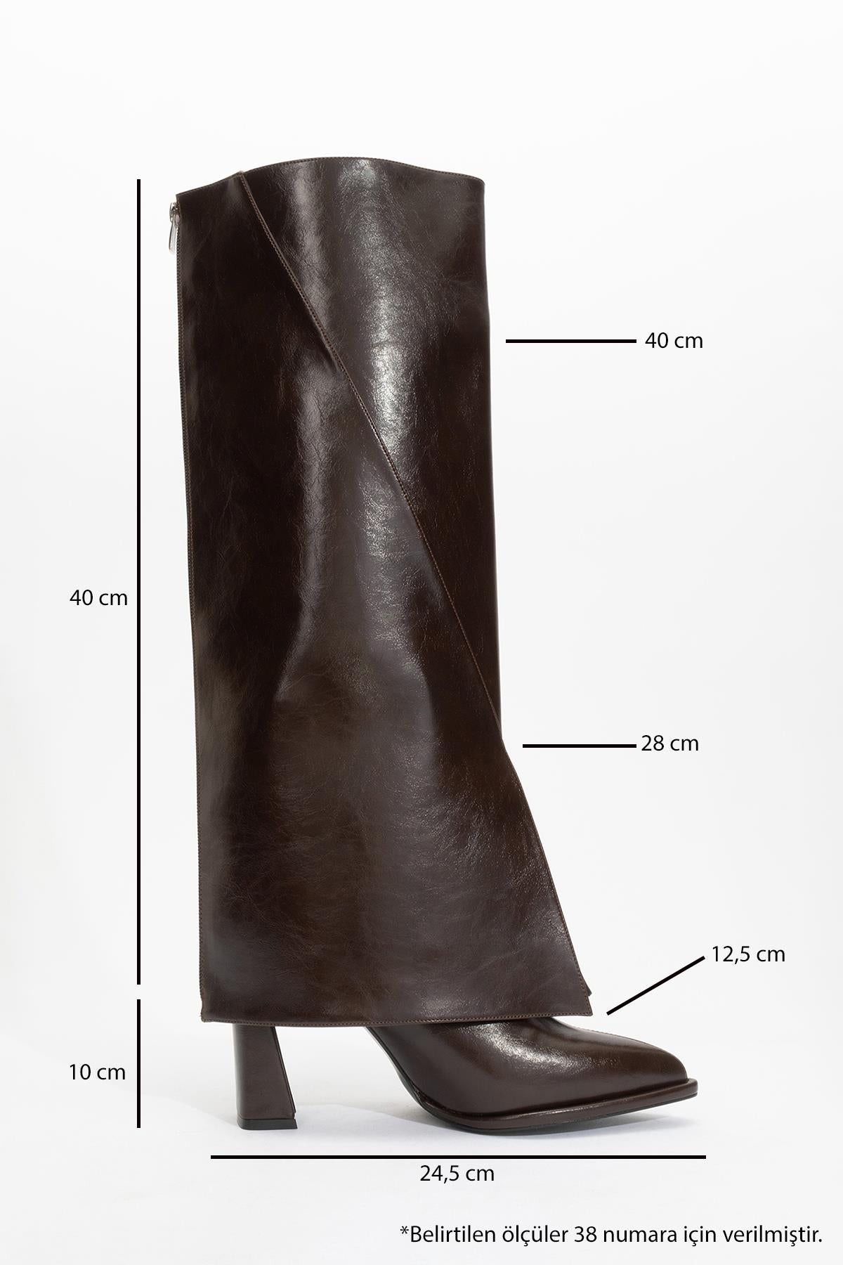 Aja - Brown Block Heel Convertible Knee-High Boot – back view showing leather, SimmiUnique
