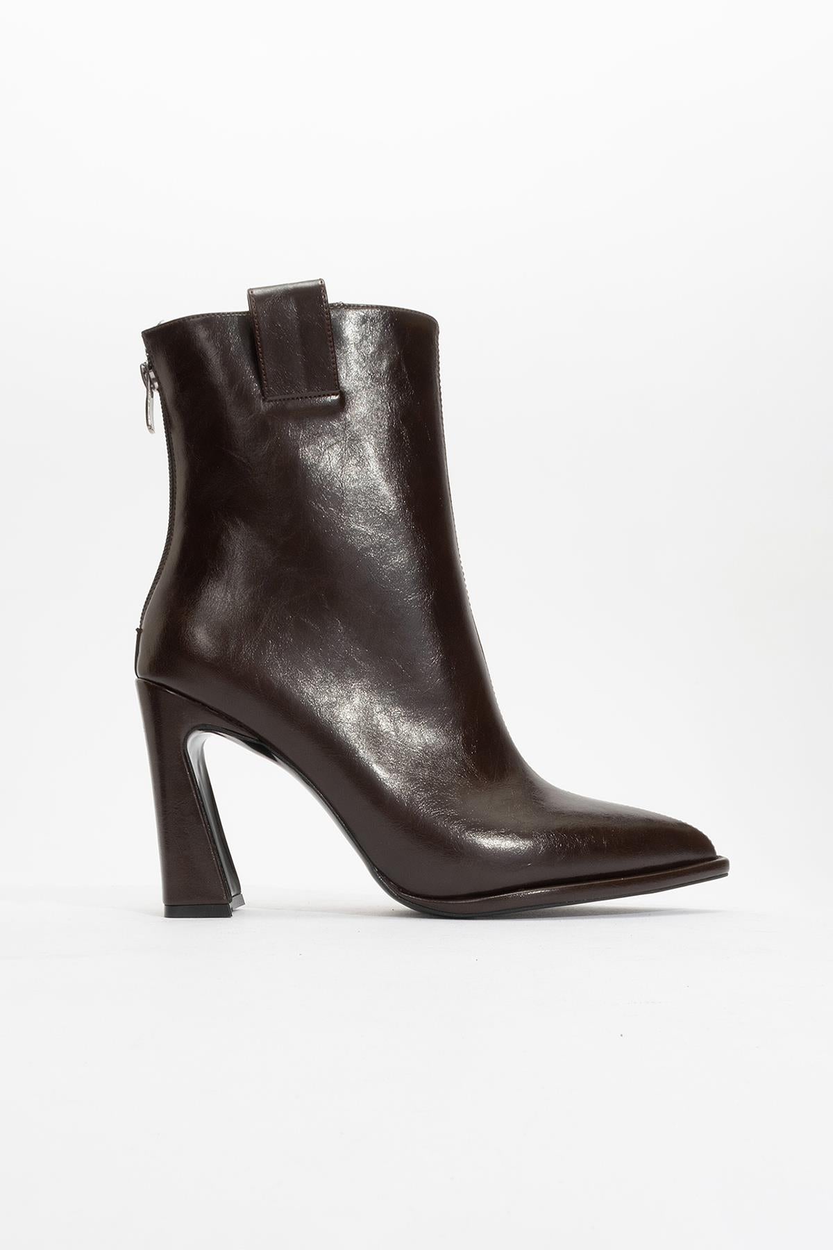 Aja - Brown Block Heel Convertible Knee-High Boot – top view showing leather, SimmiUnique
