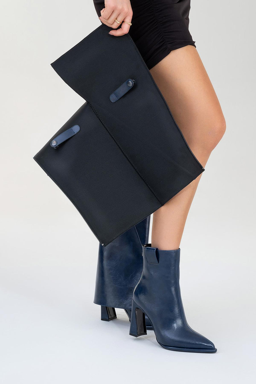 Aja - Navy Block Heel Convertible Knee-High Boot