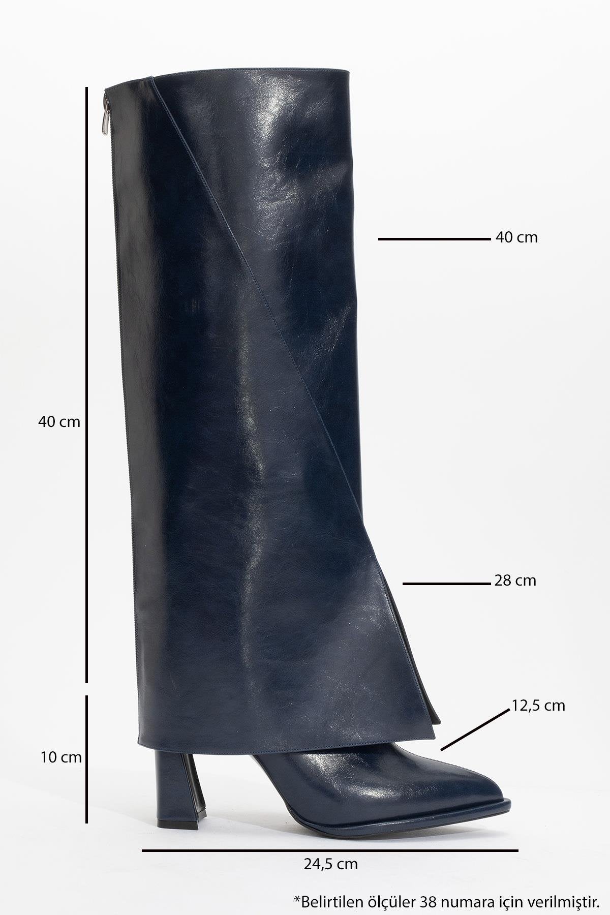 Aja - Navy Block Heel Convertible Knee-High Boot – top view showing leather, SimmiUnique