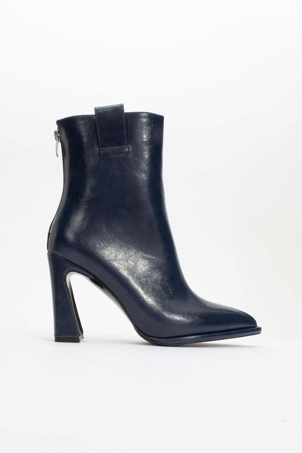 Aja - Navy Block Heel Convertible Knee-High Boot – sole view showing leather, SimmiUnique
