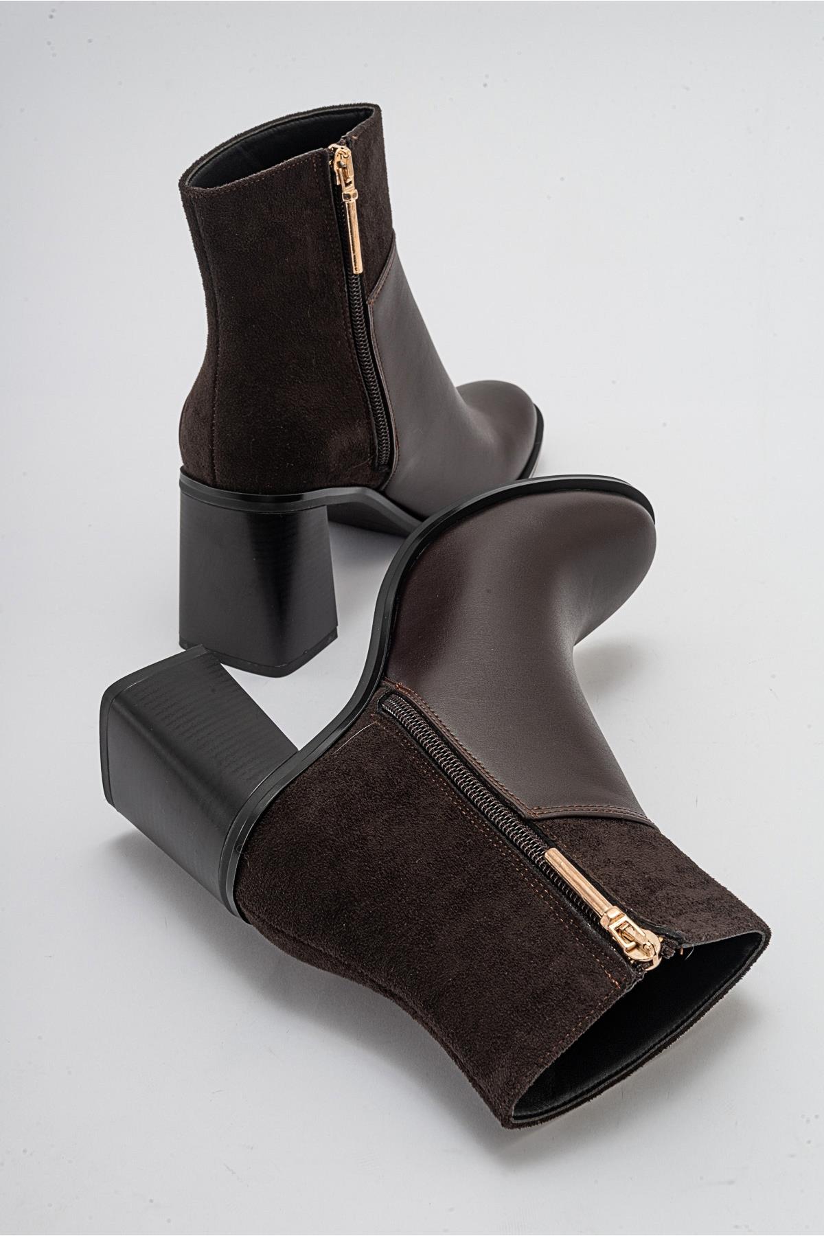 Ropa - Brown Heeled Boot – side view showing leather, SimmiUnique