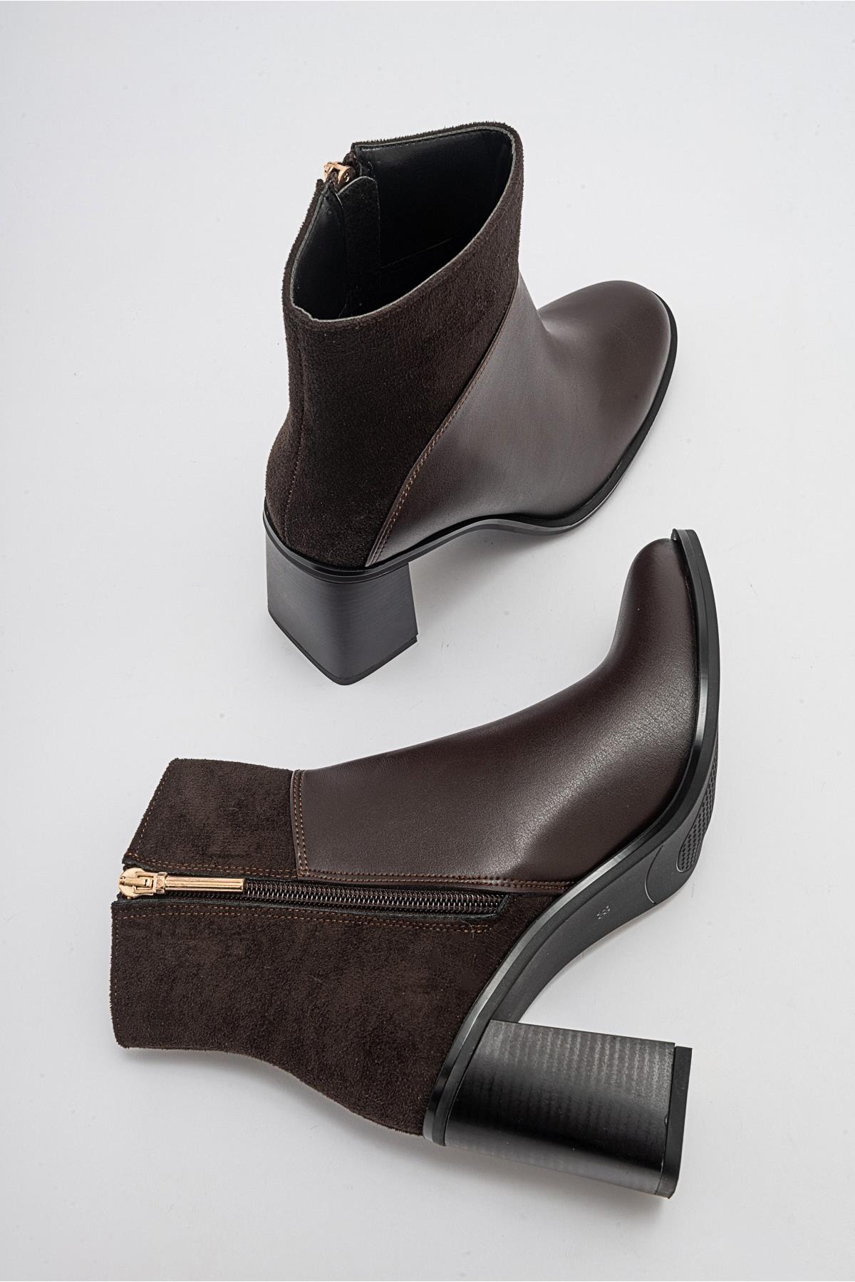 Ropa - Brown Heeled Boot – detail view showing leather, SimmiUnique