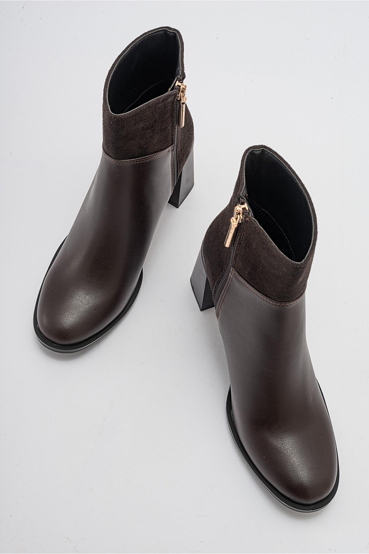 Ropa - Brown Heeled Boot – heel view showing leather, SimmiUnique