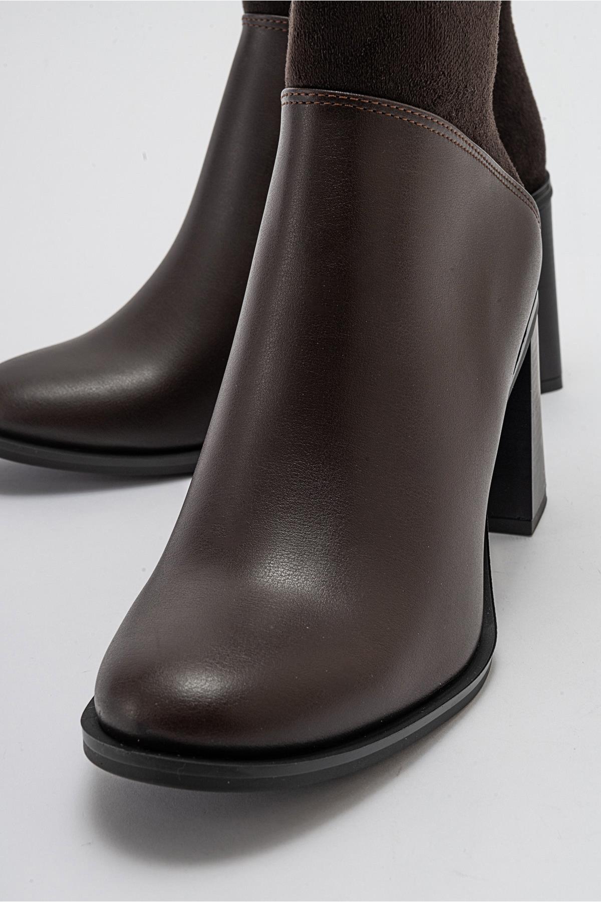 Ropa - Brown Heeled Boot – back view showing leather, SimmiUnique