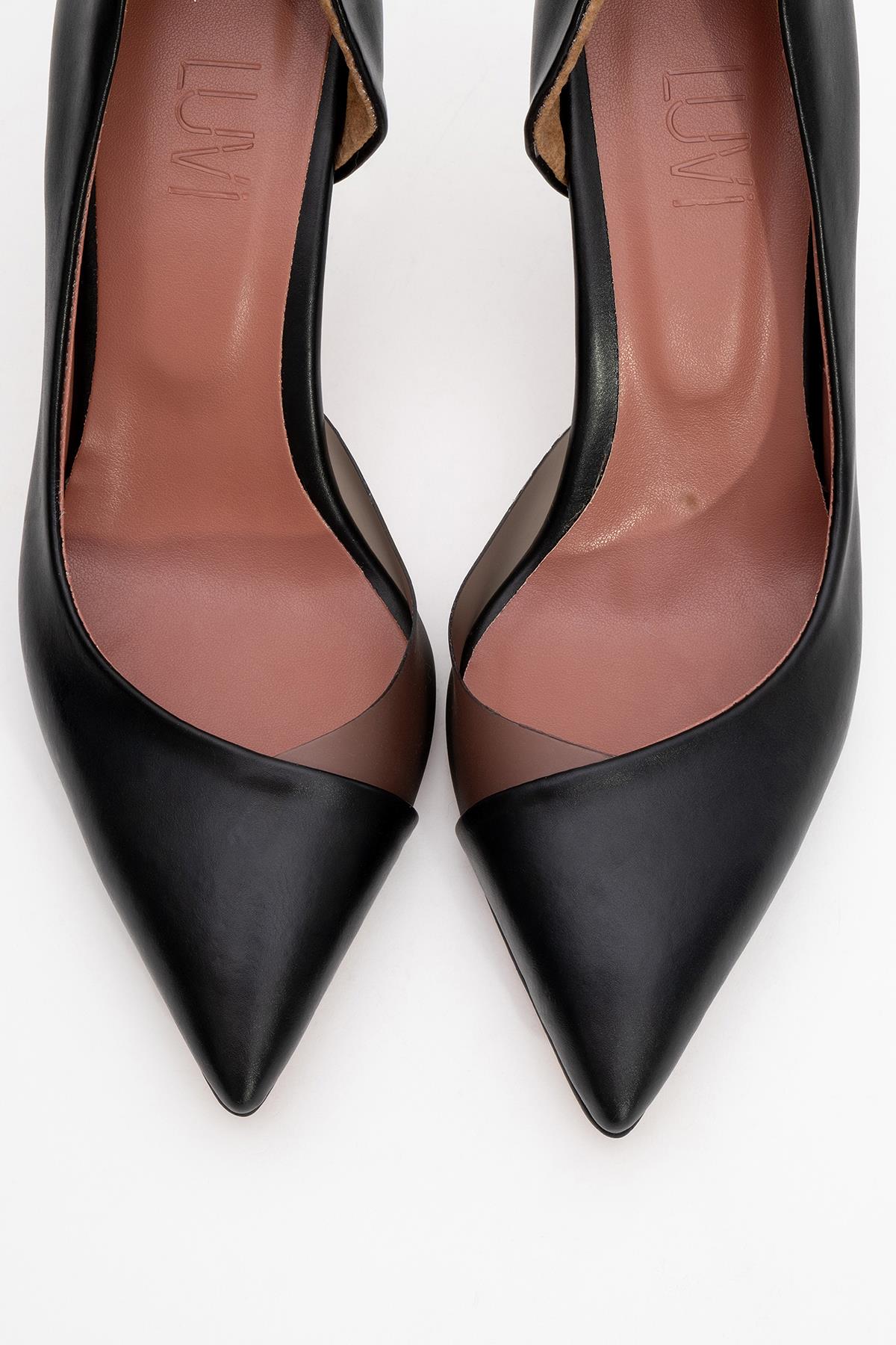 Ursula - Black Heeled Shoe – side view showing leather, black, SimmiUnique