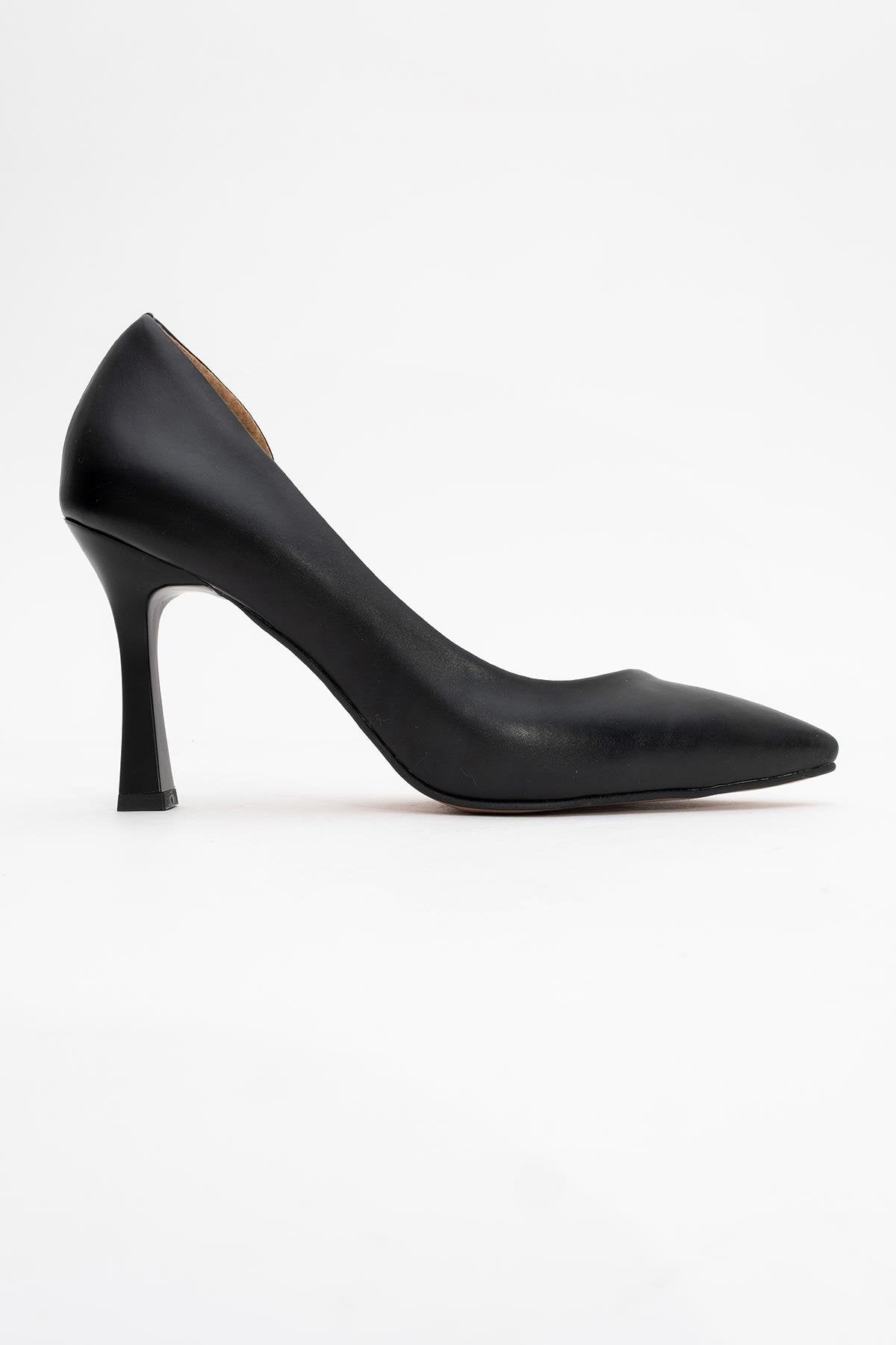 Ursula - Black Heeled Shoe – back view showing leather, black, SimmiUnique