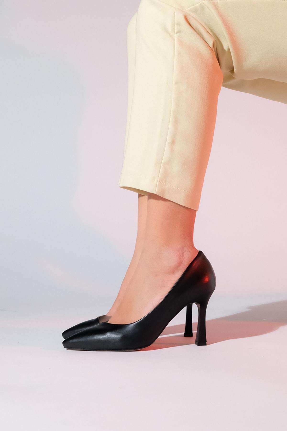 Ursula - Black Heeled Shoe – product view 9 showing leather, black, SimmiUnique