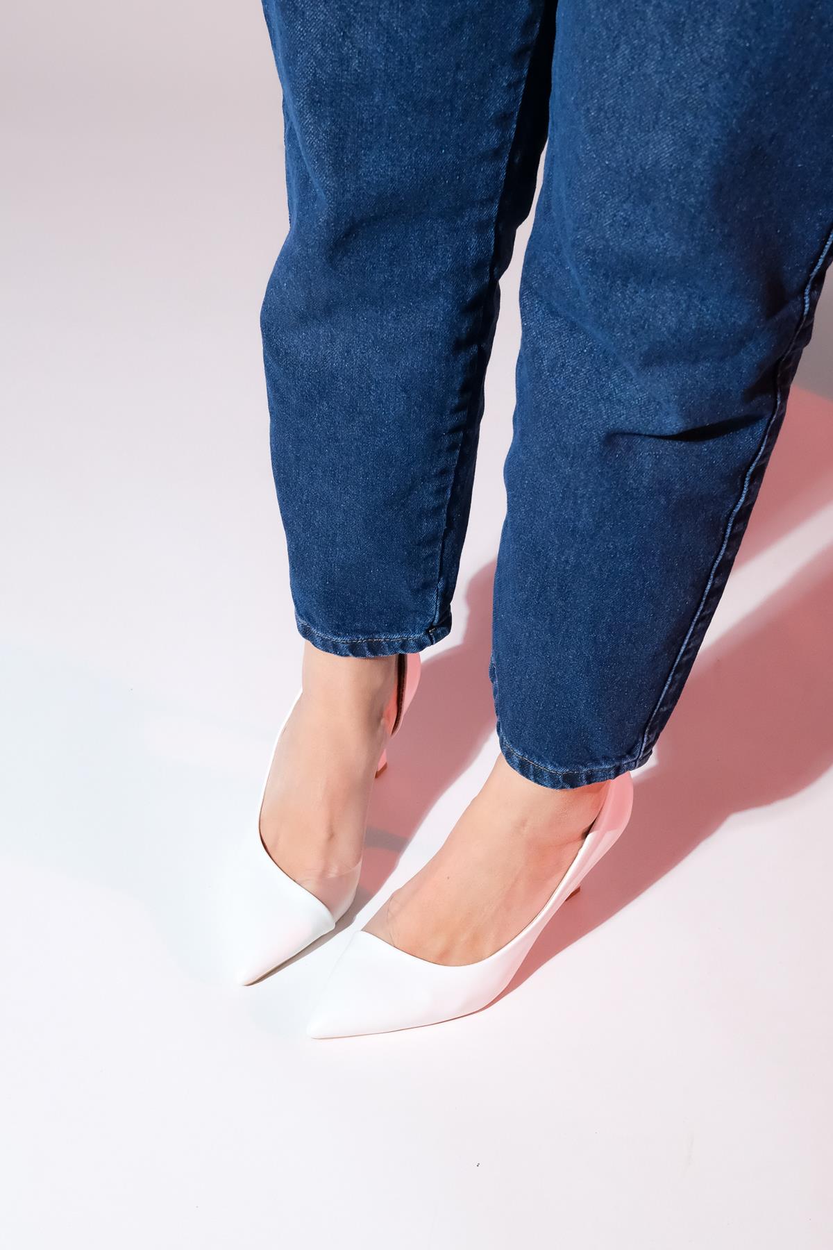 Ursula - White Heeled Shoe – product view 9 showing leather, white, SimmiUnique