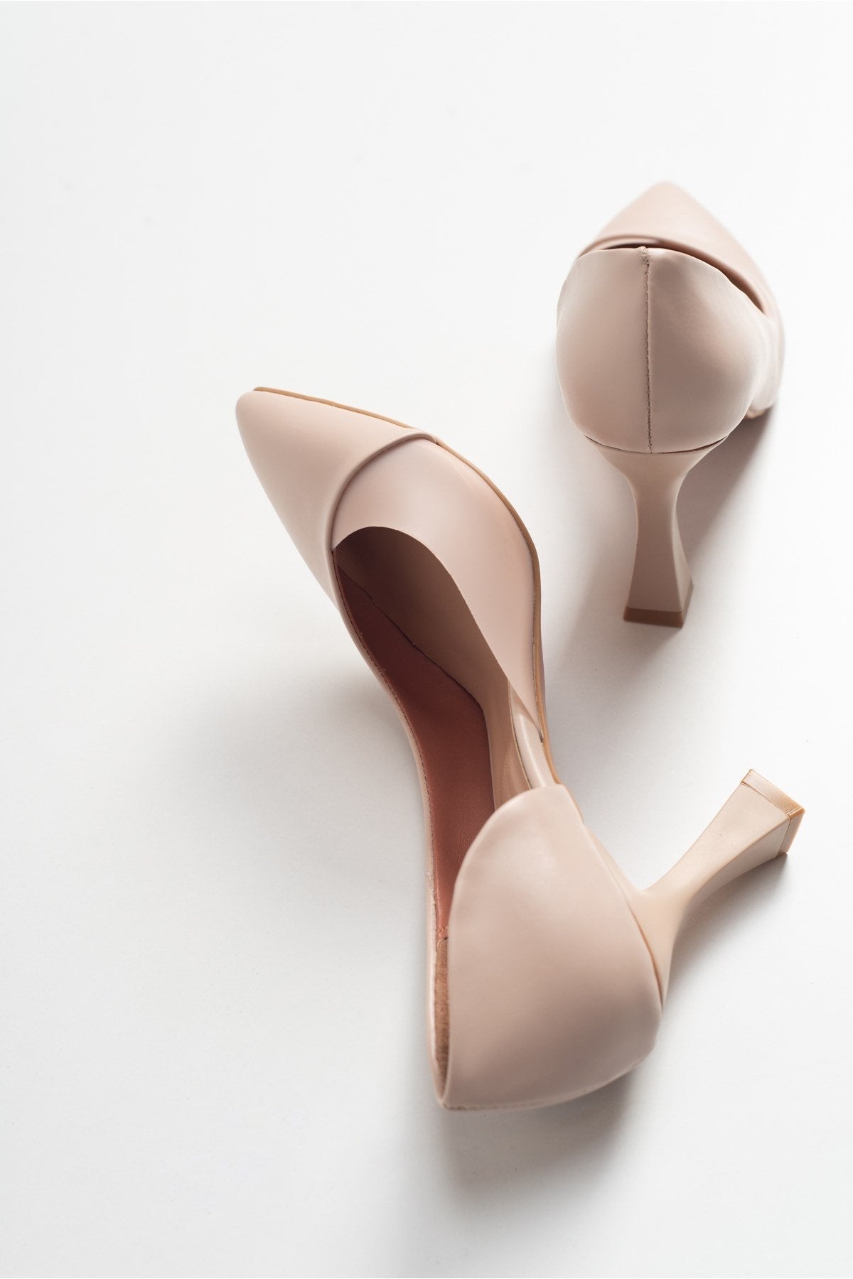 Ursula - Nude Heeled Shoe – heel view showing leather, nude, SimmiUnique