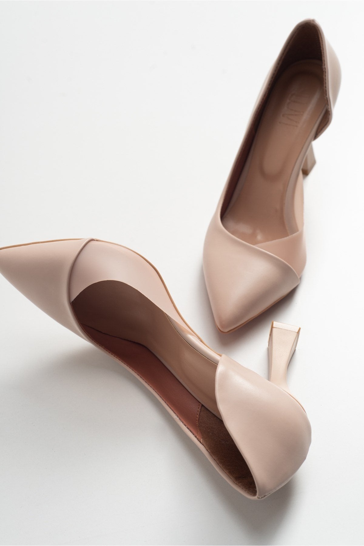 Ursula - Nude Heeled Shoe – back view showing leather, nude, SimmiUnique