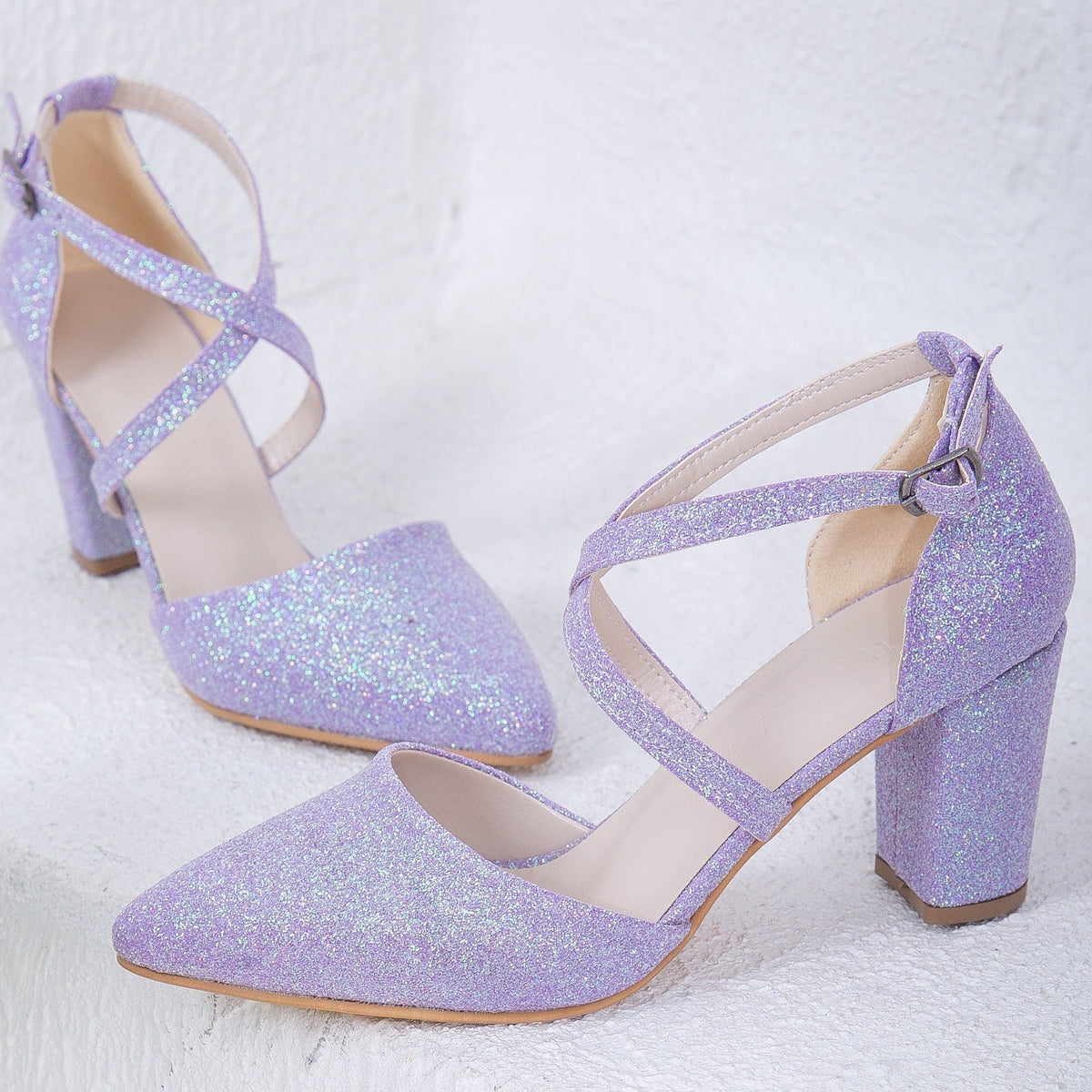 Sina - Lilac Glitter Wedding Shoes – back view showing glitter, SimmiUnique