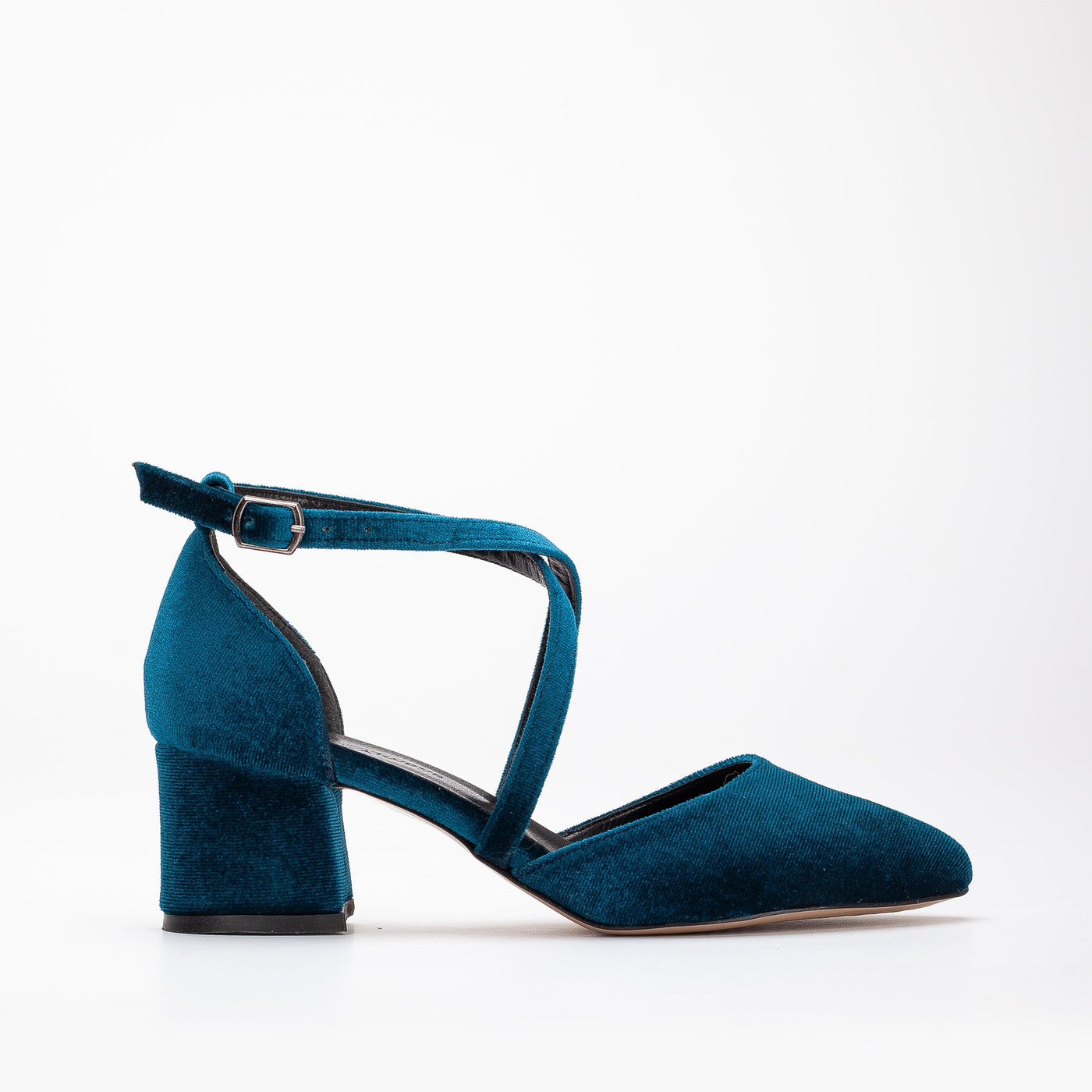 Dolly - Teal Blue Velvet Heels – front three-quarter view showing velvet, blue, SimmiUnique