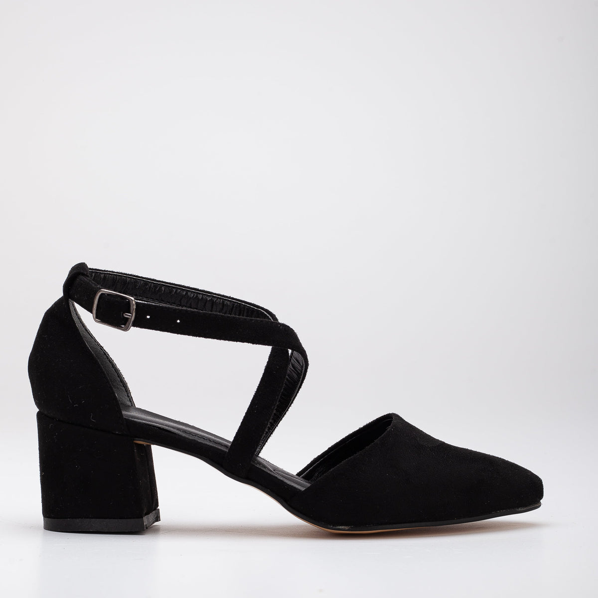 Dolly - Black Suede Pumps – front three-quarter view showing leather, suede, black, SimmiUnique