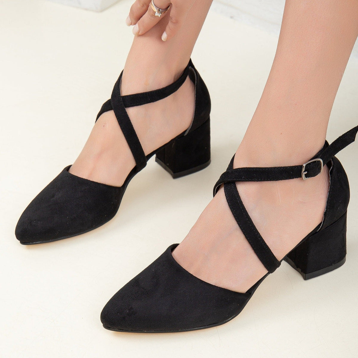 Dolly - Black Suede Pumps – side view showing leather, suede, black, SimmiUnique