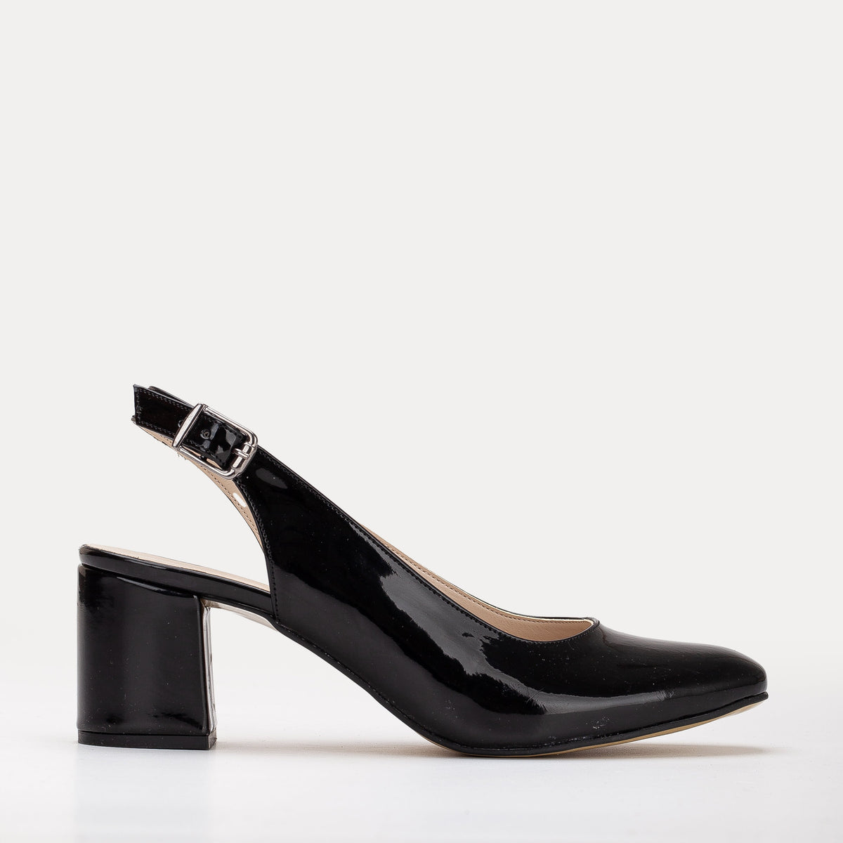 Emma - Black Slingback Shoes – front three-quarter view showing leather, black, SimmiUnique