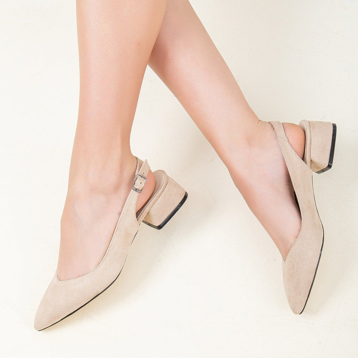 Emma - Beige Suede Slingback Shoes – back view showing leather, suede, SimmiUnique