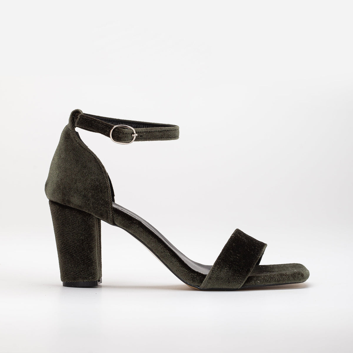 Melissa - Olive Green Velvet Sandals with Pearls – top view showing pearl, satin, velvet, SimmiUnique