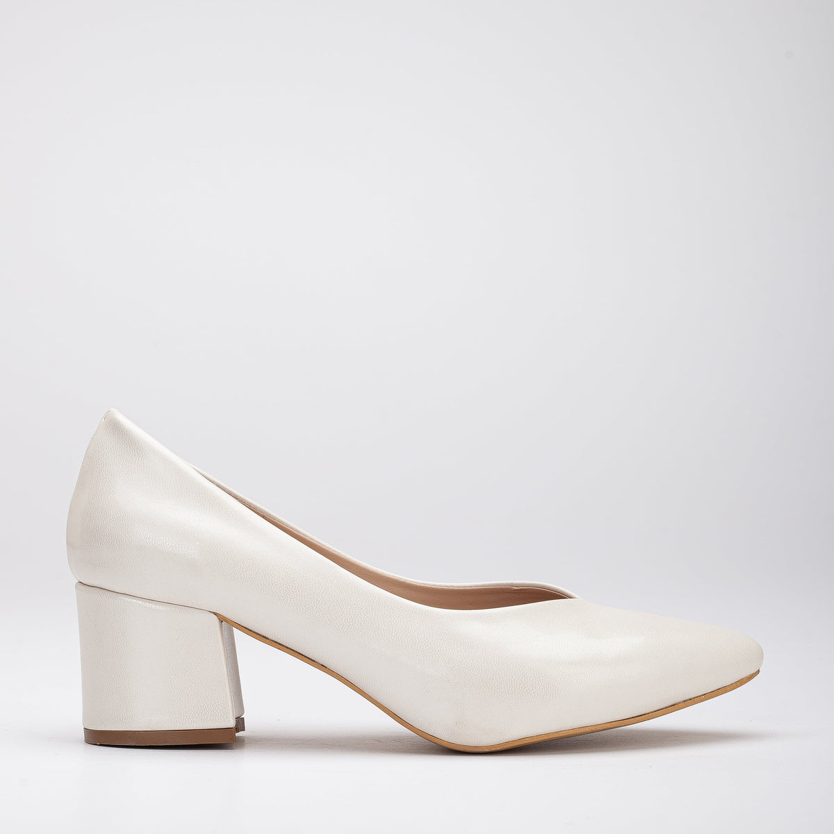 Mariam - Ivory Block Heel Stiletto – front three-quarter view showing leather, ivory, SimmiUnique