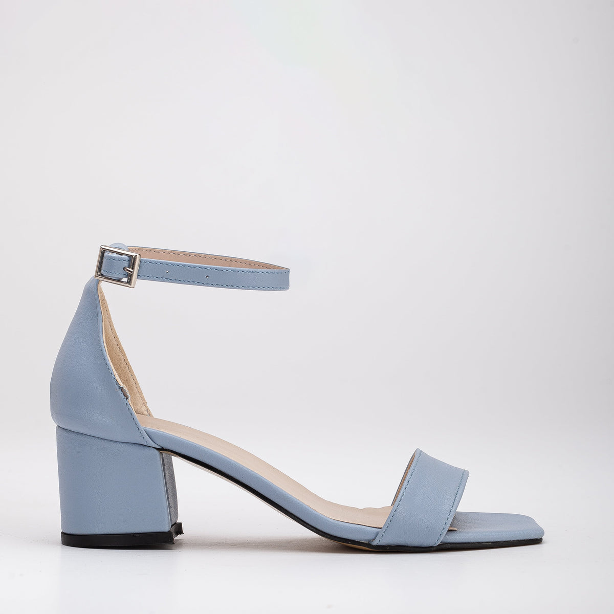 Hera - Baby Blue Sandals with Ribbon – side view showing leather, blue, SimmiUnique