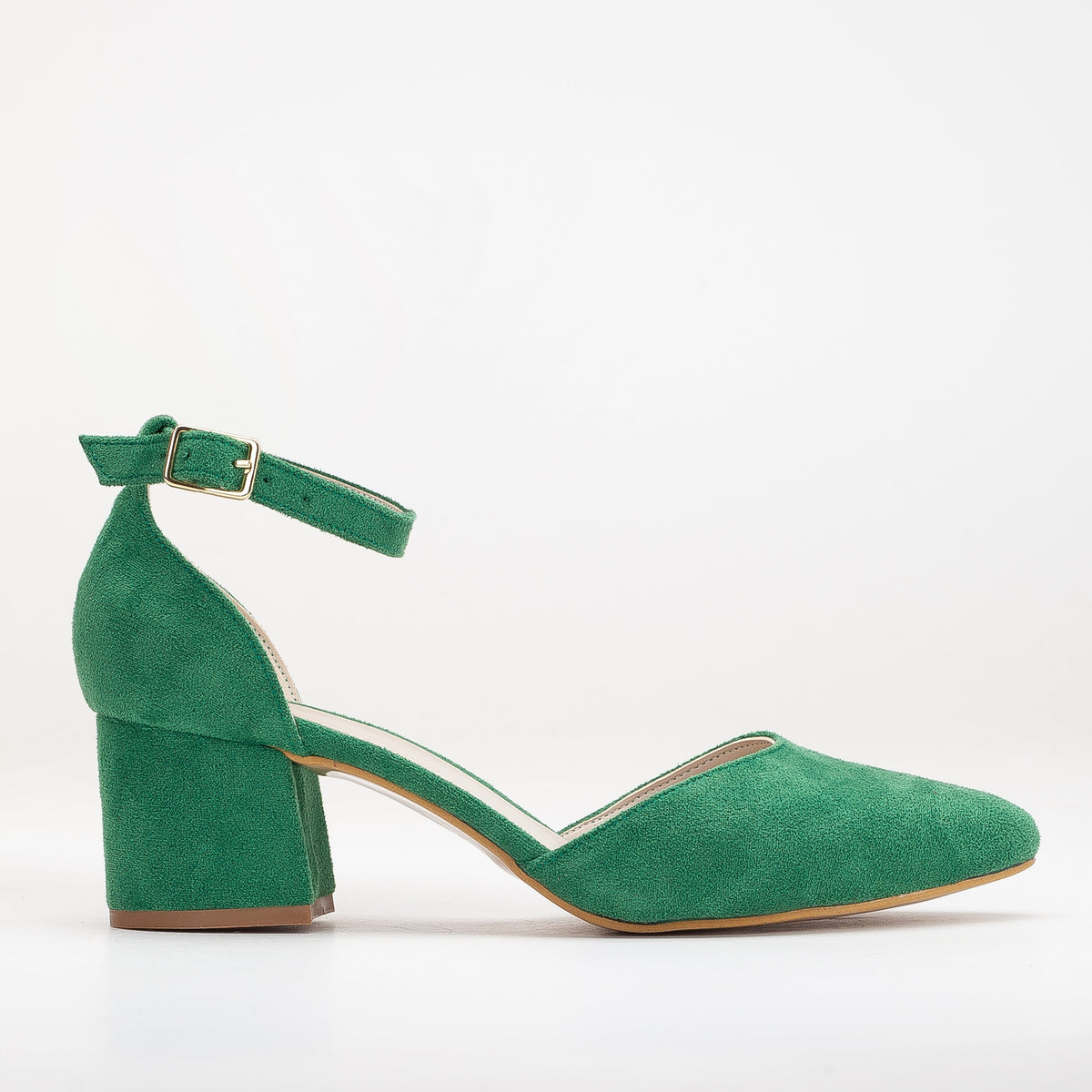 Marcelle - Green Suede Bridal Shoes – front three-quarter view showing leather, suede, green, SimmiUnique