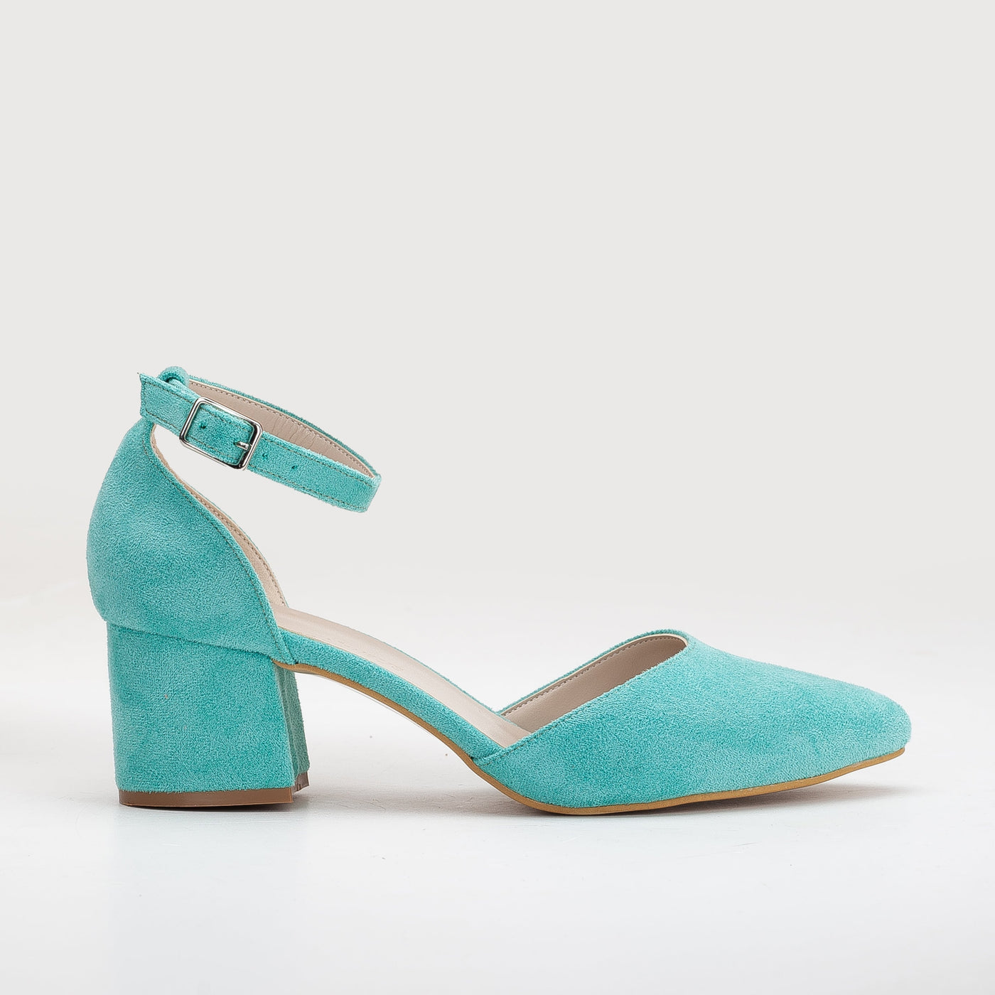 Miranda - Aqua Blue Bridal Shoes with Pearls – back view showing pearl, leather, suede, SimmiUnique