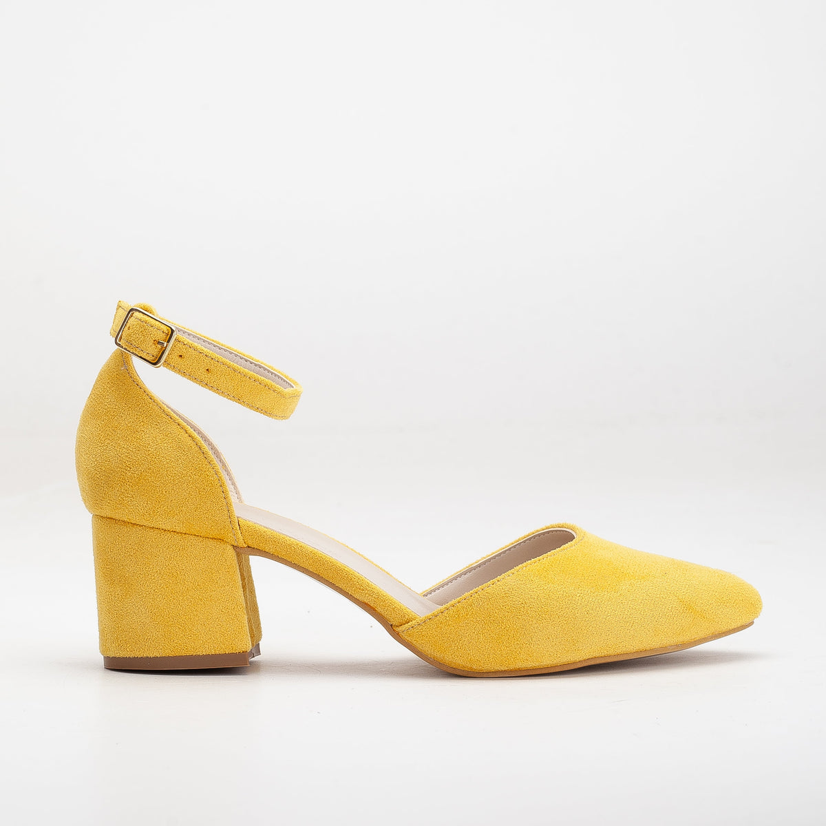 Miranda - Yellow Pumps with Pearls – side view showing pearl, leather, suede, SimmiUnique