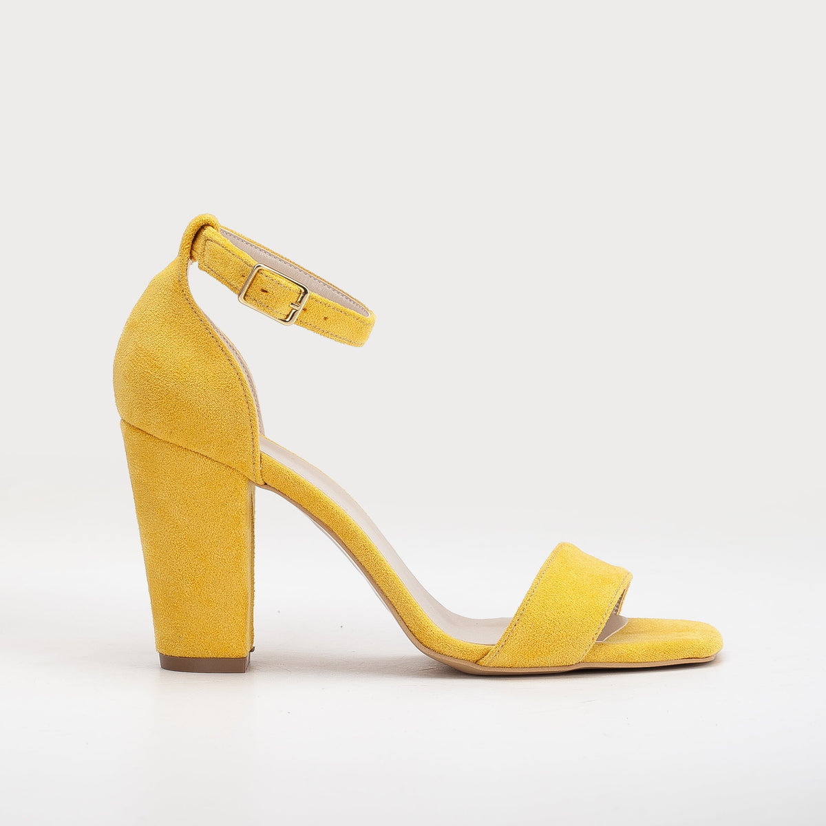 Jess - Yellow Suede Heeled Sandals – front three-quarter view showing leather, suede, SimmiUnique