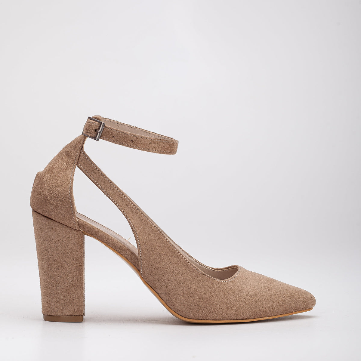 Colette - Beige Suede Bridal Shoes – front three-quarter view showing leather, suede, SimmiUnique