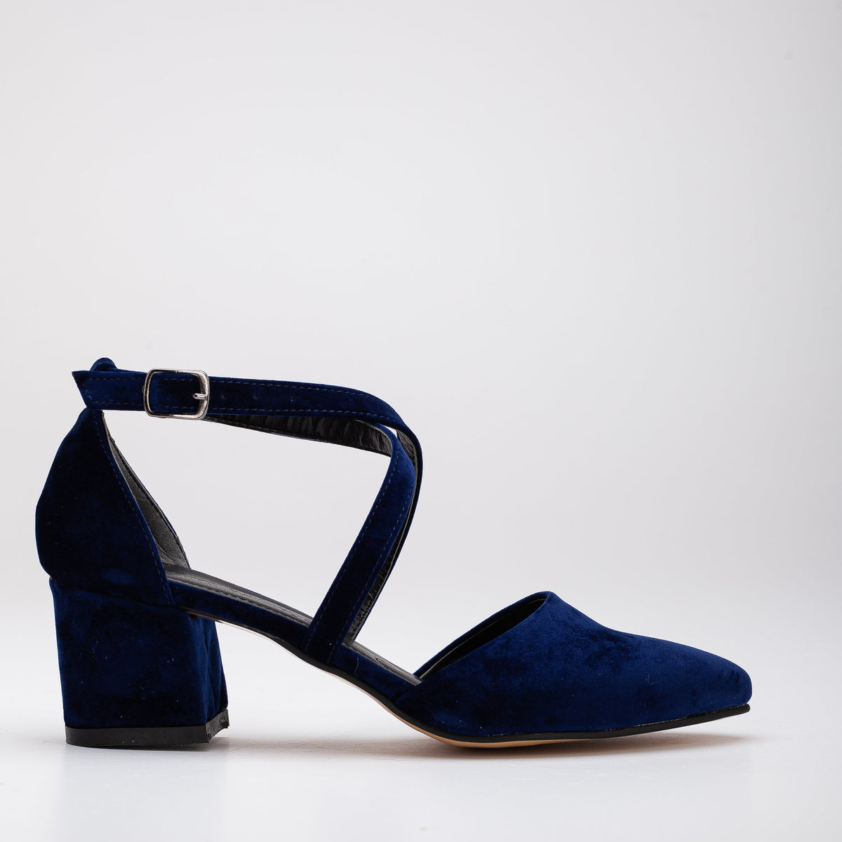 Dolly - Dark Blue Suede Block Heels – front three-quarter view showing suede, blue, SimmiUnique