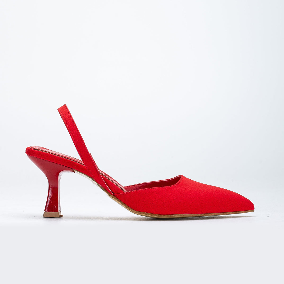 Rae - Red Slingback Kitten Heels – front three-quarter view showing red, SimmiUnique