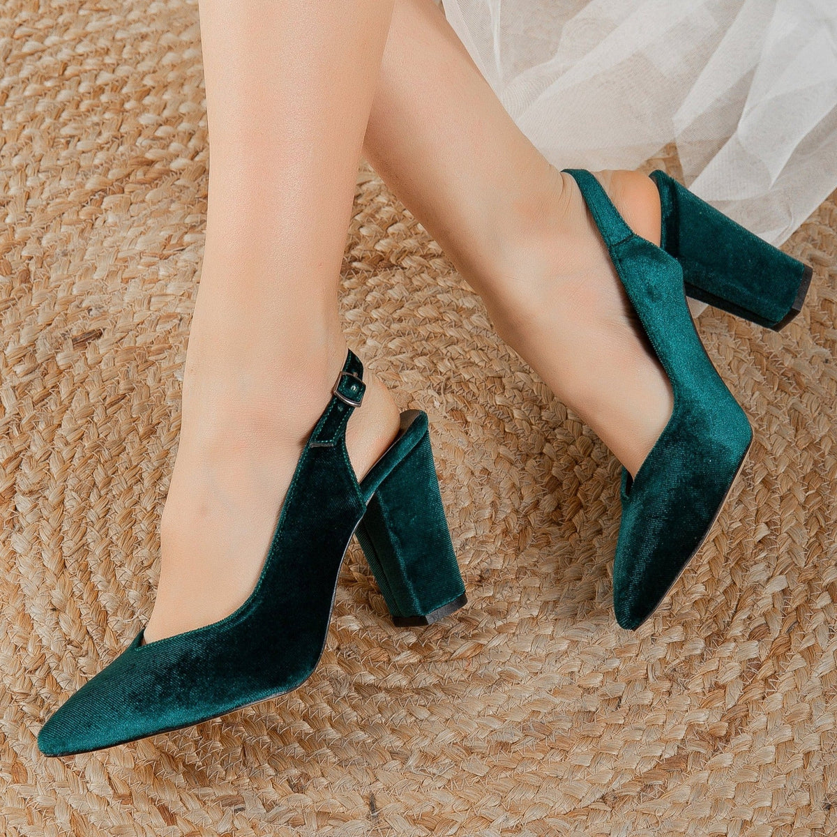 Emma - Emerald Green Velvet Heels – side view showing velvet, green, SimmiUnique