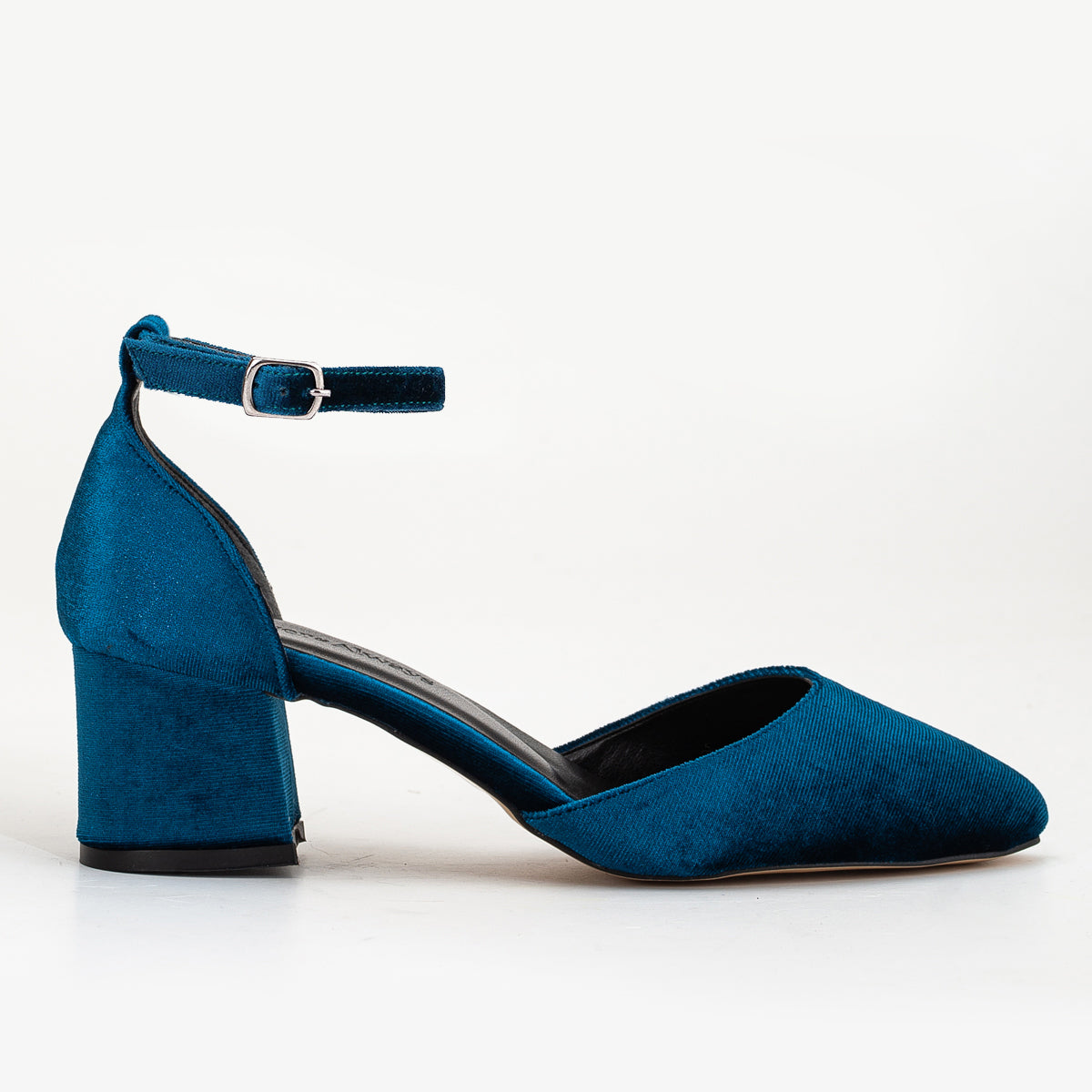 Miranda - Teal Blue Velvet Bridal Shoes with Pearls – product view 9 showing pearl, velvet, suede, SimmiUnique