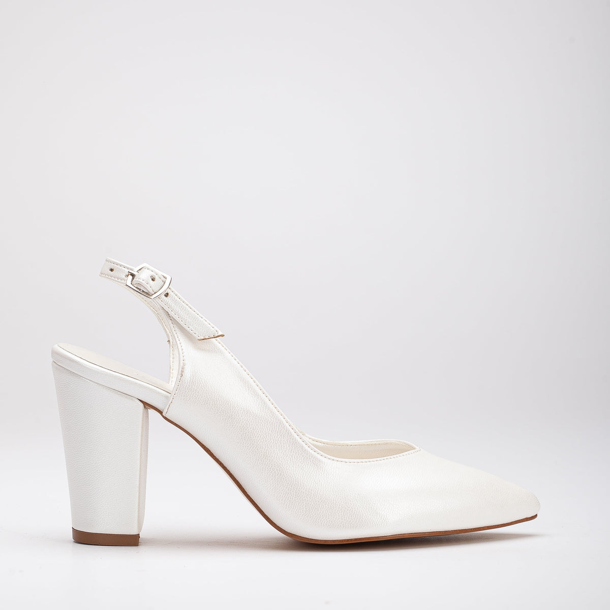 Emma - Ivory High Heel Slingback Shoes – front three-quarter view showing leather, ivory, SimmiUnique