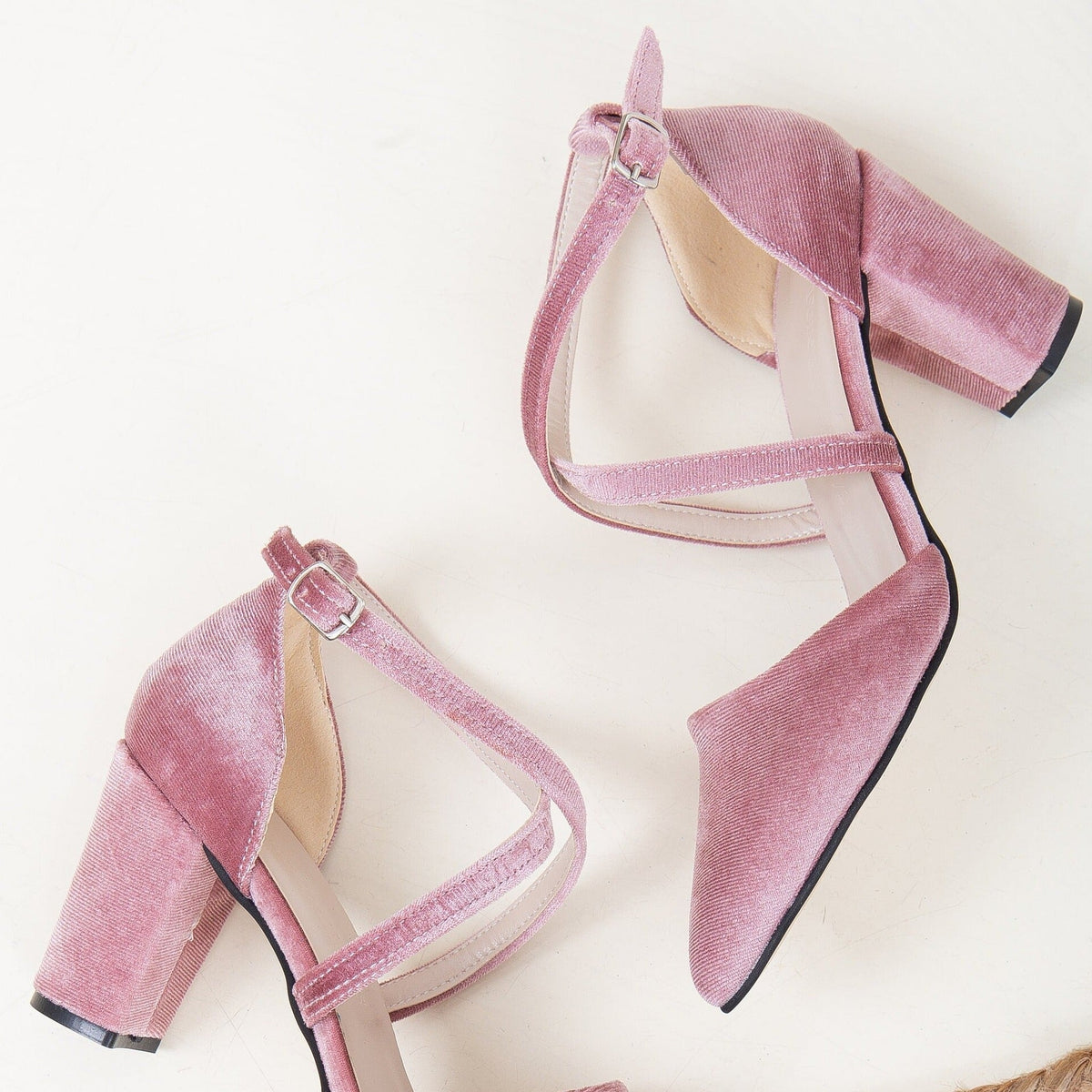 Sina - Rose Velvet High Heels – back view showing velvet, pink, SimmiUnique