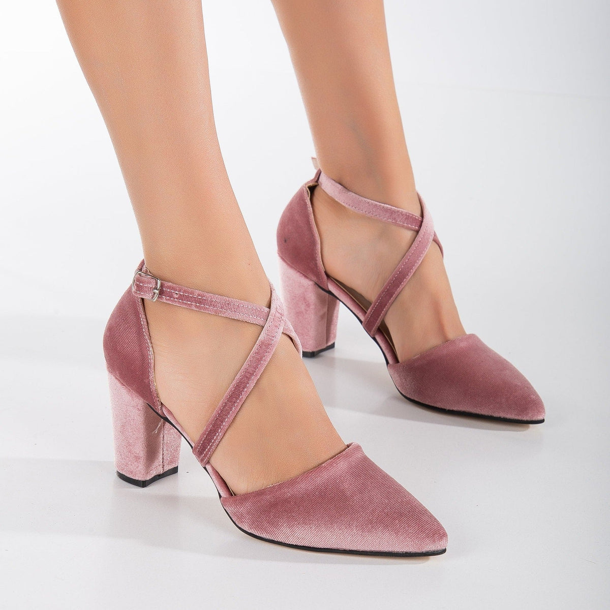 Sina - Rose Velvet High Heels – top view showing velvet, pink, SimmiUnique
