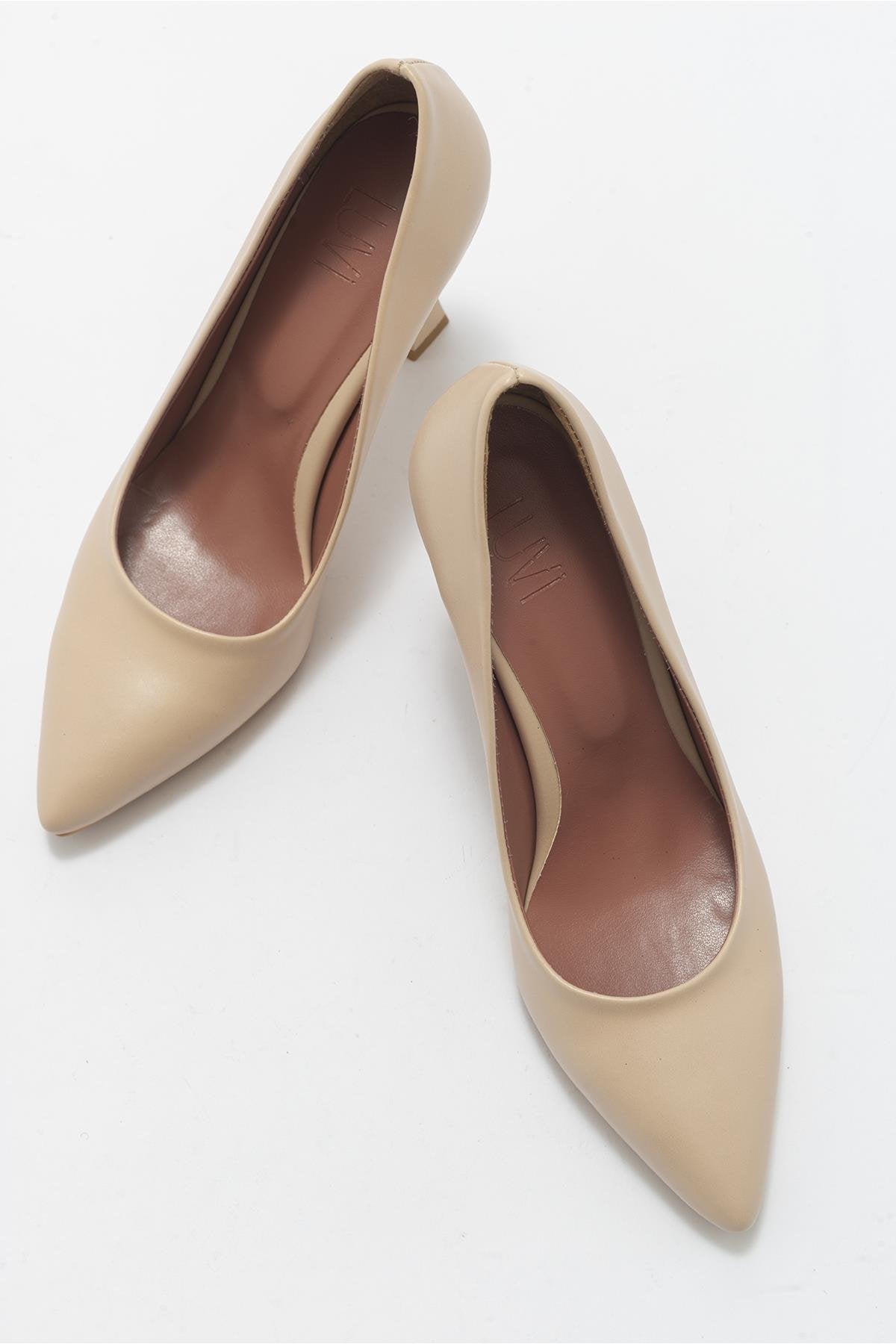 620 - Nude Heeled Shoe – heel view showing nude, SimmiUnique